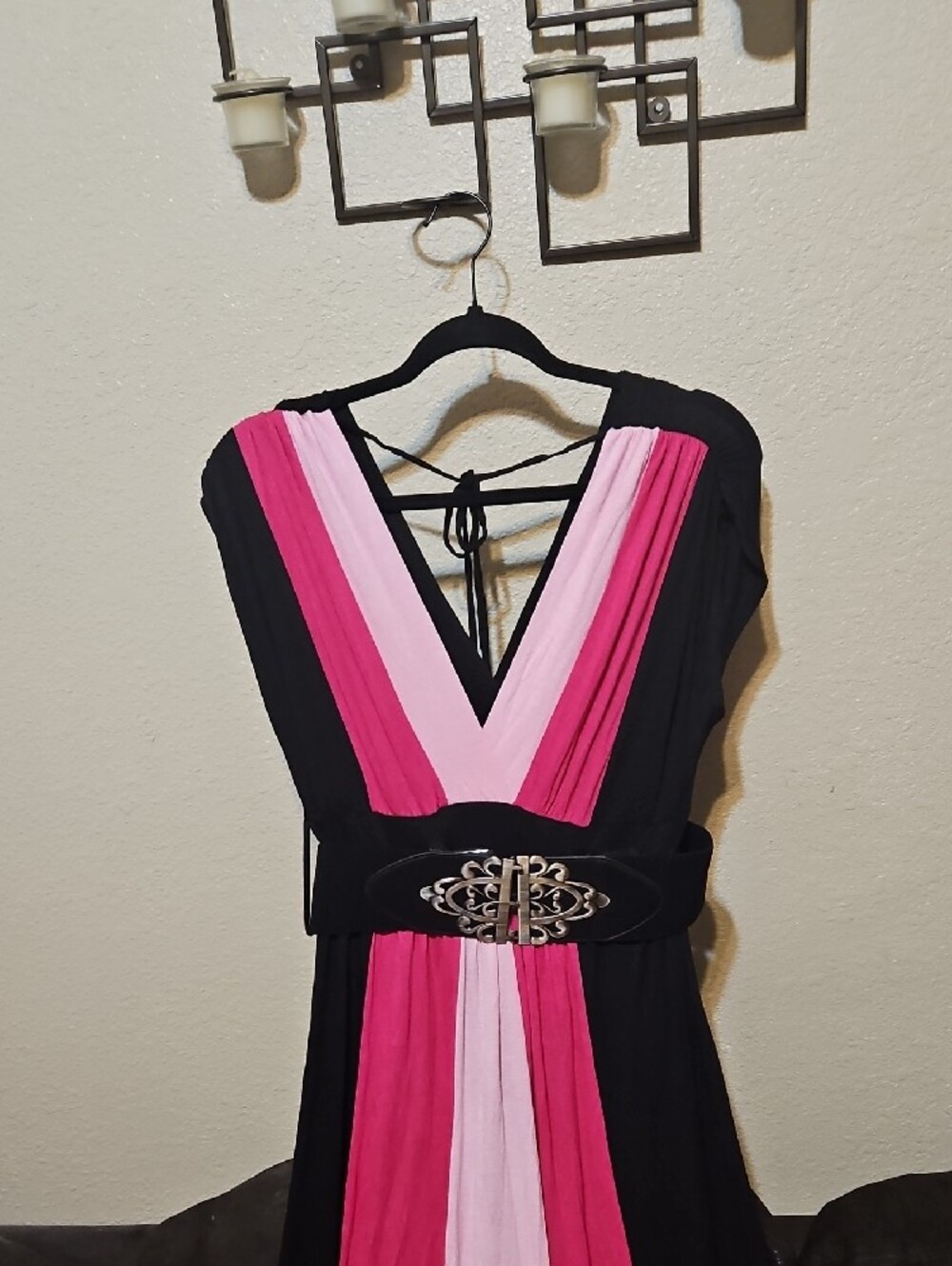 FunFash Black Maxi Dress with Bright Pink and Light Pink Panels - Picture 2 of 9
